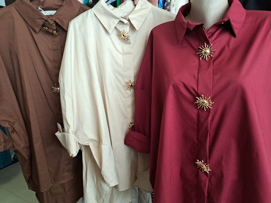 Дамска риза червено, кафяво, бежово