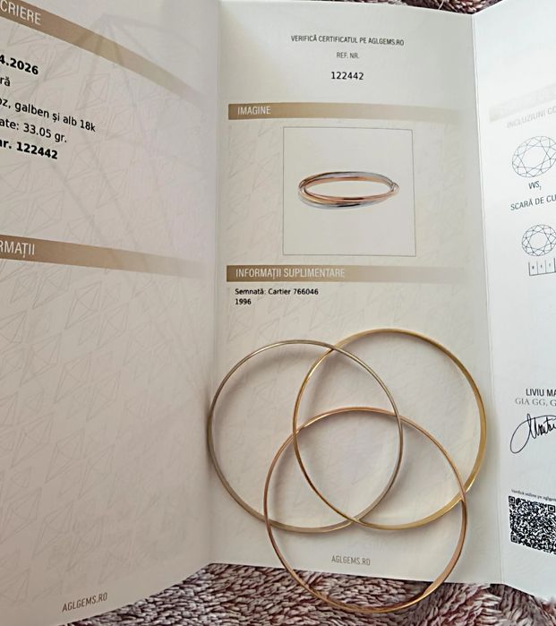 Brățară Cartier Trinity  Aur Rose Galben Alb Masura 18-19 An 1996

Mas