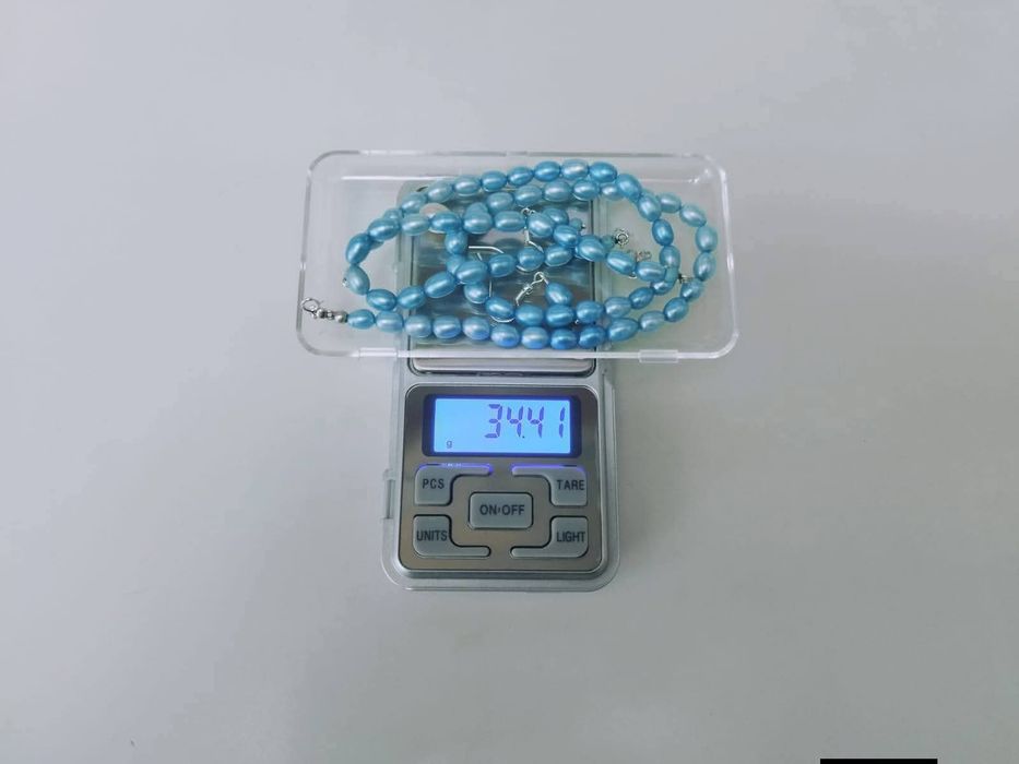 Set lant/colier, bratara si cercei argint 925, perle cultura albastru