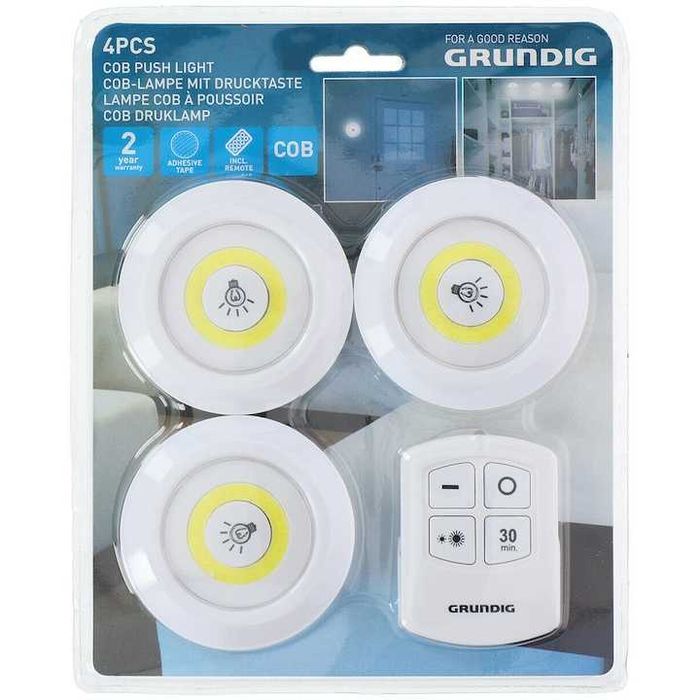 Set 3x Lampa LED Grundig, control telecomanda, alimentare cu baterii