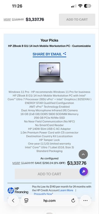 HP ZBook 8 G1i 14 inch Mobile Workstation PC Ultra 7