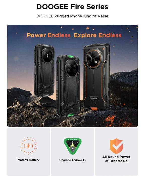 Doogee Fire 7 Pro 5G - 6.6", 8GB + 24GB/256GB, 13000mAh, 64MP, защита