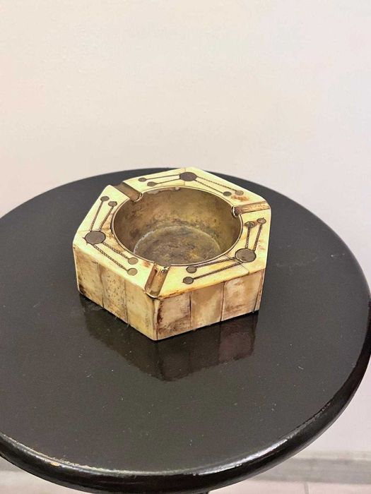 Set 3 casete si scrumiera sidef decoratiuni metalice bibelou bibelouri