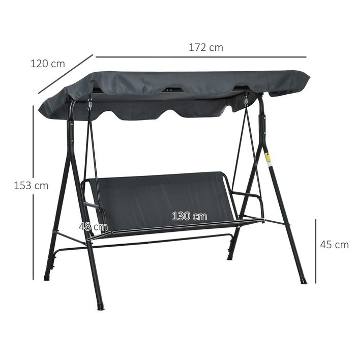 Outsunny 3-местна градинска люлка с подвижна възглавница