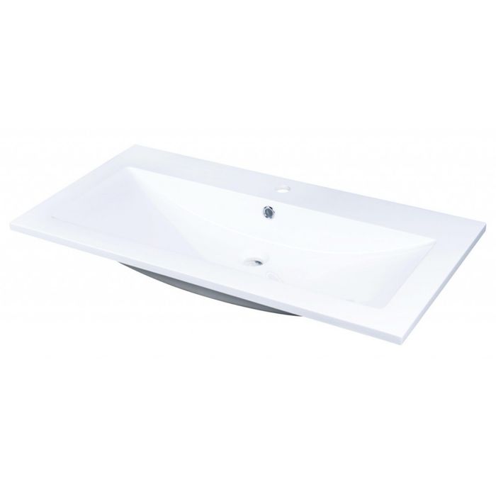 Мивка за баня бял гланц, монтаж върху мебел