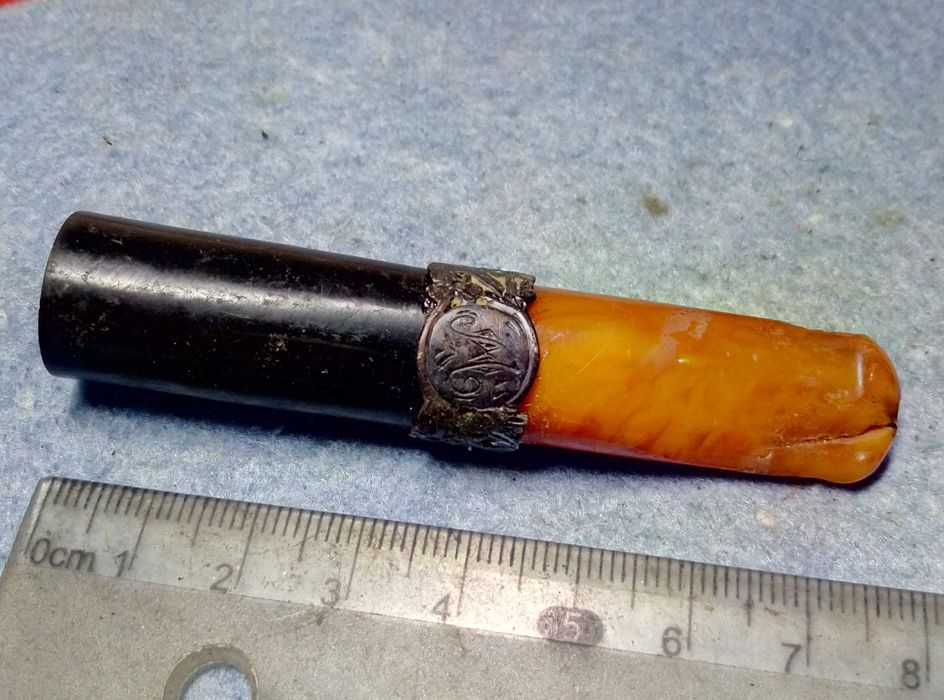 Старинно Царско Руско КЕХЛИБАРЕНО ЦИГАРЕ Кехлибар със СРЕБЪРЕН Обков