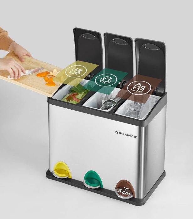 Метално кошче за боклук с педал SONGMICS