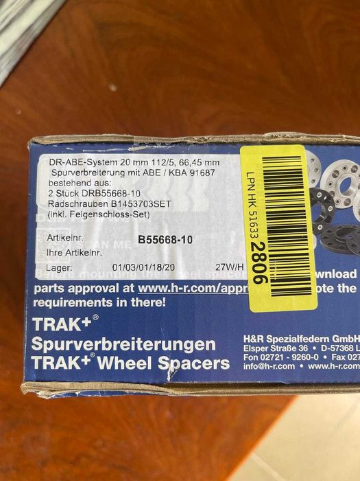 Distantier marire ecartament H&R B55668-10 5x112, 10 mm