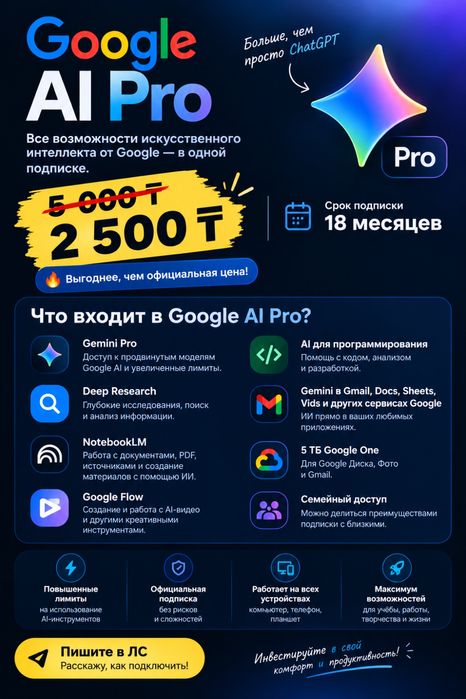 Google AI Pro на 18 месяцев | Удалённое подключение