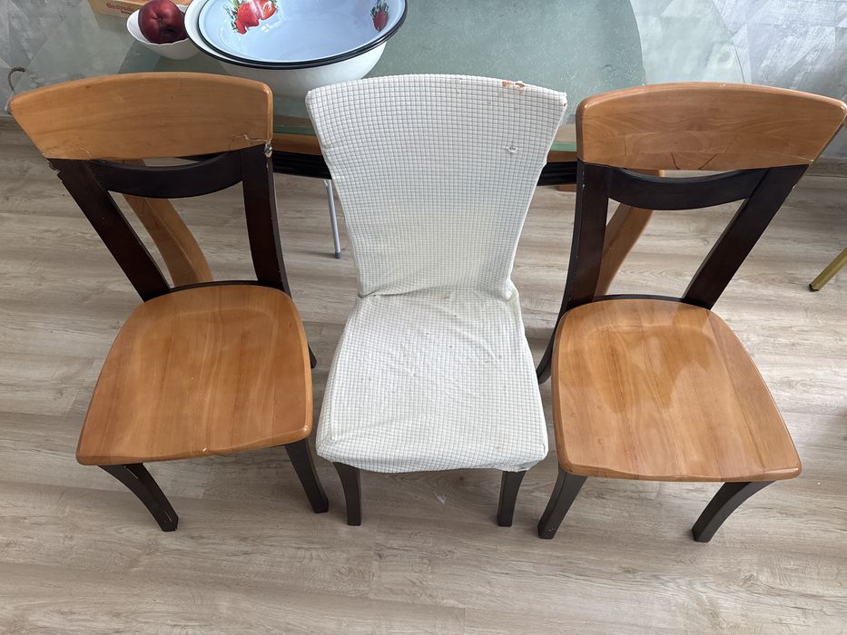 Стеклянный Стол, 3шт Стулья деревянный