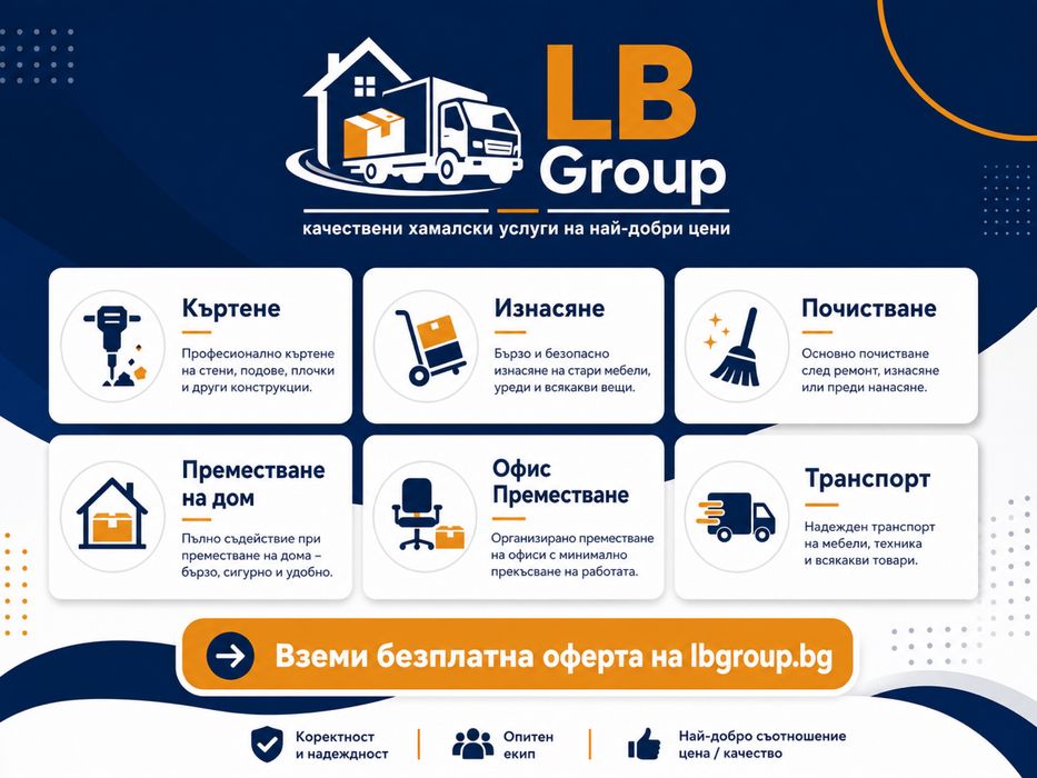 Хамалски услуги - Преместване/Къртене/Извозване/Пренасяне/Опаковане! Качествена услуга на най-добри цени!