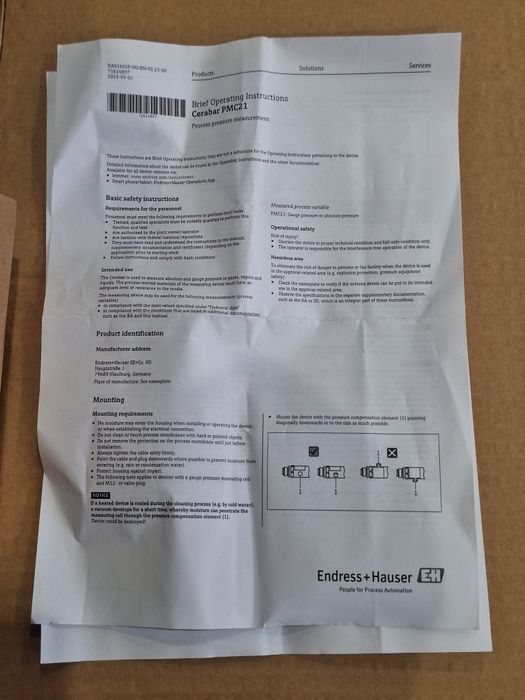 Индустриален датчик за налягане Endress+Hauser