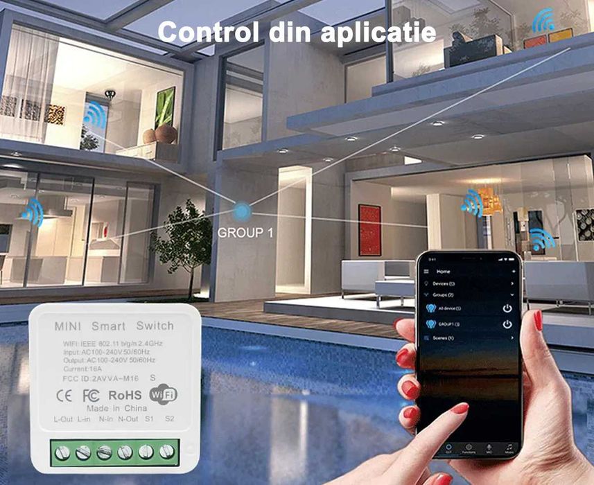Comutator, WiFi, 16A, Smart Life / Tuya APP, Programabil
