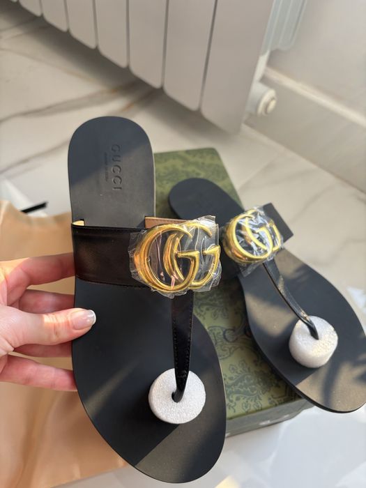 Черни кожени чехли Gucci, 38 и 39 размер с кутия и прахова торба