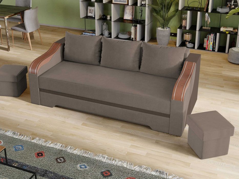 Canapea extensibila 3 locuri Bianca,cu lada,maro, 220x106x80cm,3 perne