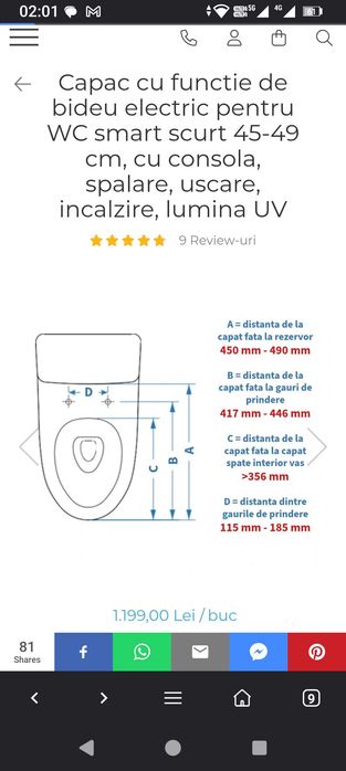 Capac WC cu funcție bideu