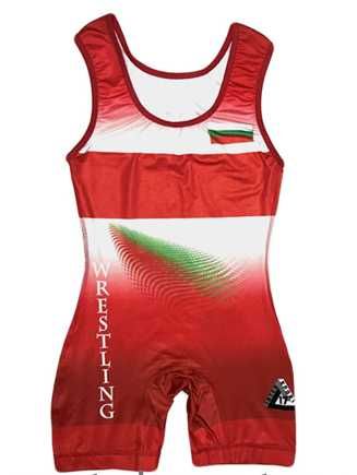 Трико за борба, вдигане на тежести, сублимация - червено, синьо