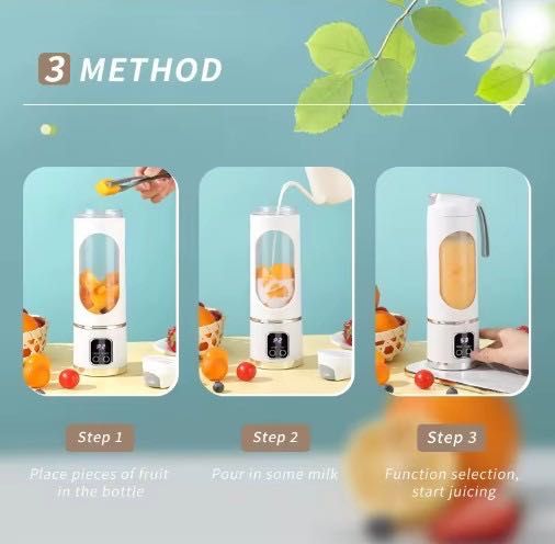 Blender Portabil Personal 450 ml – Reincarcabil USB Tip-C, 3 Viteze, Lama din Otel Inoxidabil Ideal pentru Smoothie-uri, Sucuri si Shake-uri Proteice