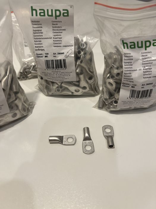 Papuci electrici cupru stanat HAUPA 10mm X M6 (cod 290940) - stoc 330 bucăți pentru instalații electrice profesionale