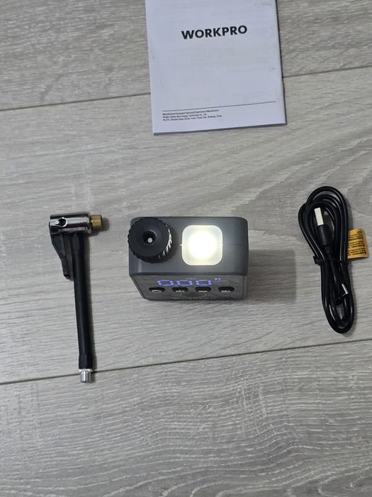 Compresor electric fără fir WORKPRO 140 PSI – portabil, cu ecran LED