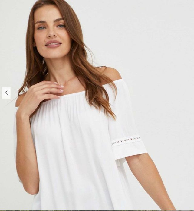 Top/bluza fara umeri, alb, bumbac+vascoza, S/M/