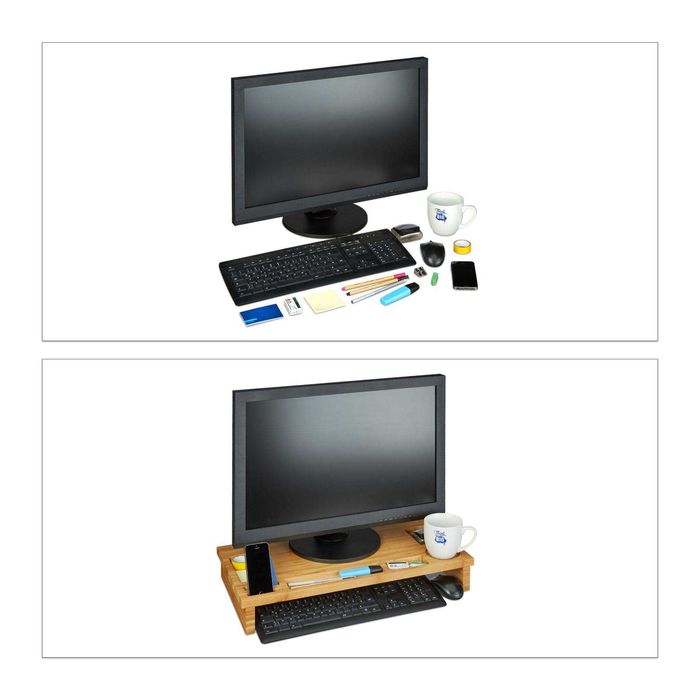 Suport de monitor din bambus cu spatiu de depozitare 9 x 60 x 30 cm