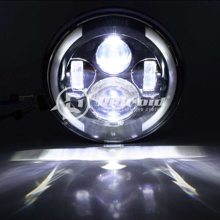 Комплект Кръгли LED фарове 70W H4 букса, къси, дълги, дневни + мигач