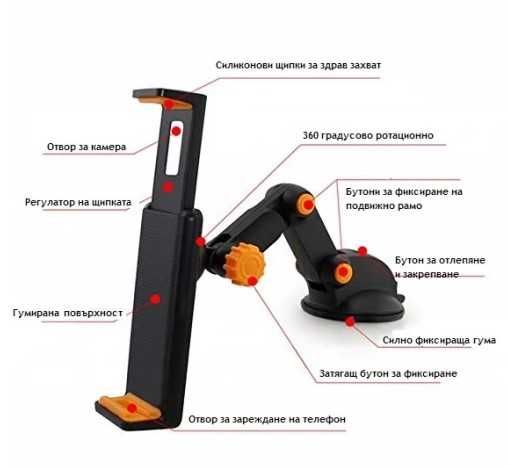 Универсална стойка за телефон и таблет в кола Excavator - поставка 2в1