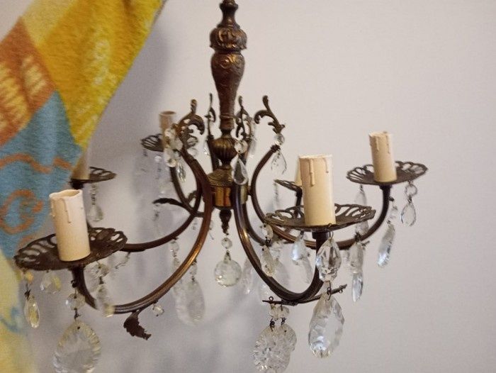 Candelabru din bronz și elemente cristal, piesa deosebita,h 50 cm diam