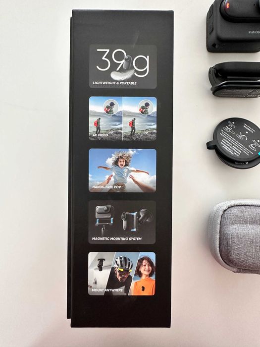 Спортна камера Insta360 GO 3S 128GB – като нова, пълен комплект + допълнителни аксесоари