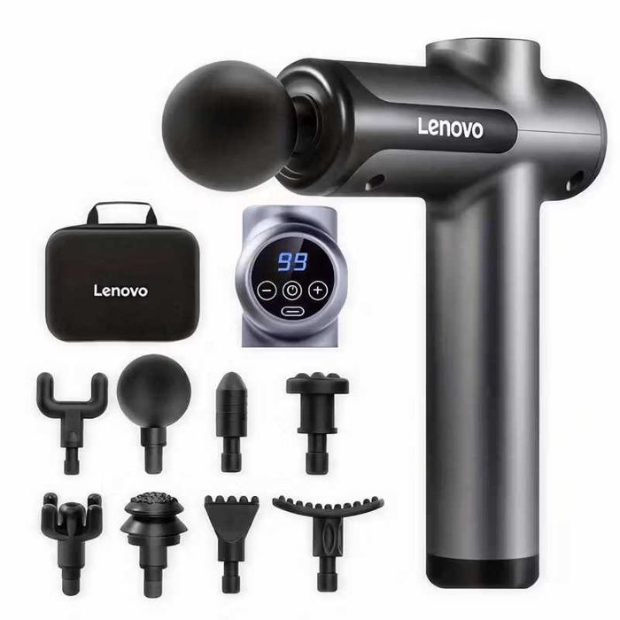 Lenovo мускулен масажор, Безжичен масажен пистолет с 8 приставки, USB