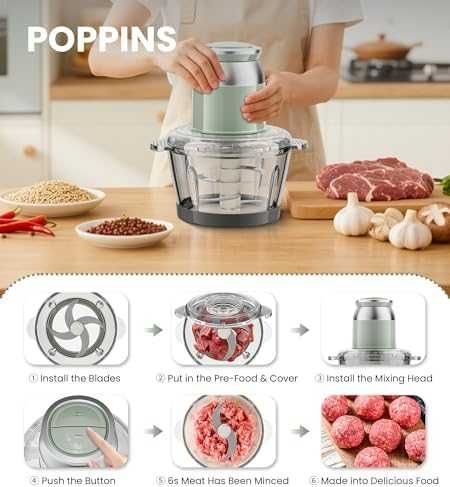 Нов Мини електрически чопър 2 л стъклена купа 2 скорости за зеленчуци месо пюрета