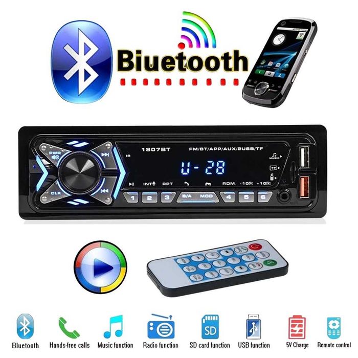 Авто MP3 Bluetooth плеър CarLive 1807BT, App control, 2 x USB, AUX, SD