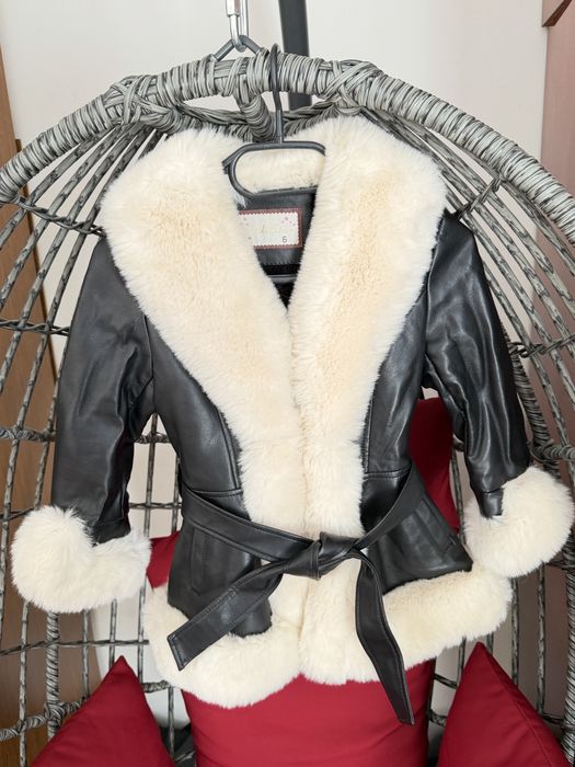 Cojoc fetiță piele ecologică cu blăniță albă Kids Star, Mărimea 6 ani