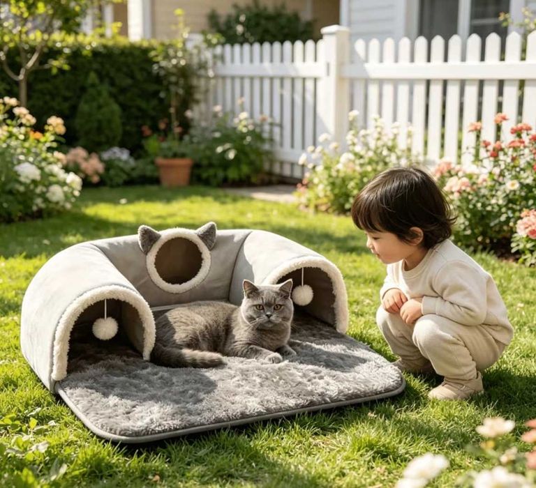 Легло с къща за Котки с Тунел за игра