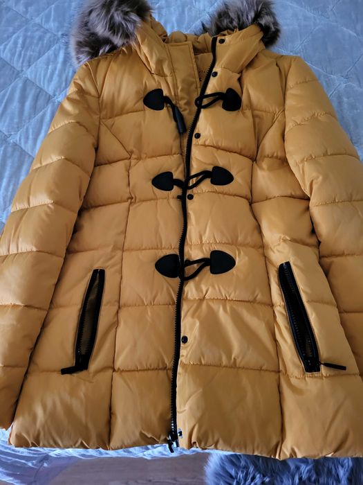 KVL by KENVELO, Jacheta dama cu gluga si aspect matlasat, Galben, XL