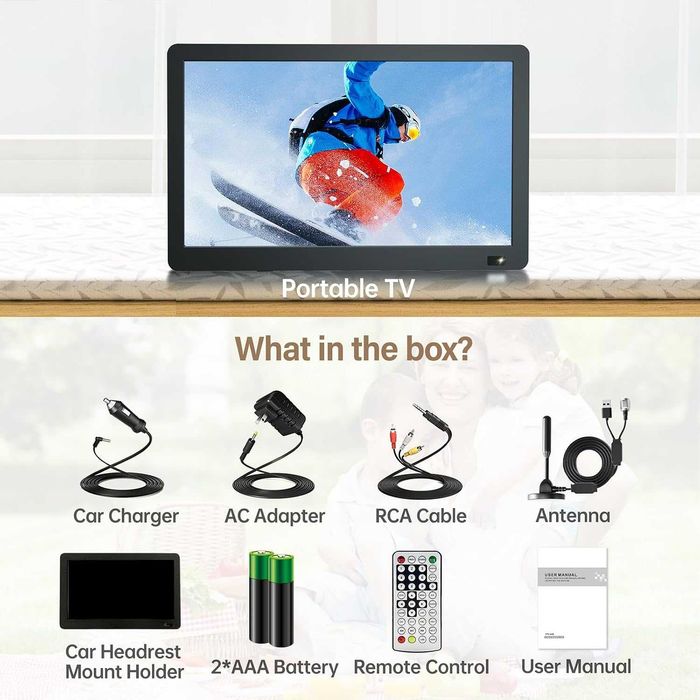 Чисто нов преносим телевизор Desobry 14.1" Full HD с батерия (DVB-T2, HDMI, USB)
