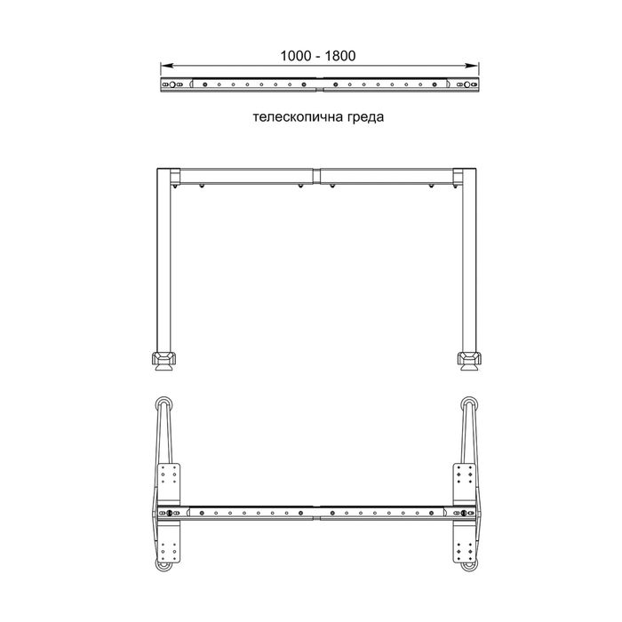 Крака за бюро 2бр. + греда, Черни, Височина - 720 мм