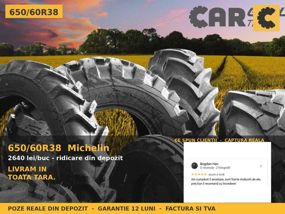 ANVELOPE 650/60R38 Michelin Cauciucuri Tractor Spate 4x4 John Deere Fendt Claas 2 BUCATI SH GARANTIE Factura TVA Livrare