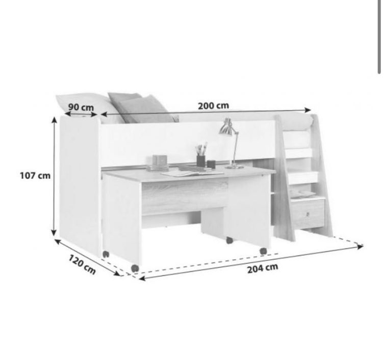 Продавам легло с рафтове,чекмедже и бюро на с колелца