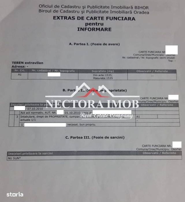 NECTORA IMOB-Teren Intravilan 1535 mp, Osorhei, Teren plat, Utilitati