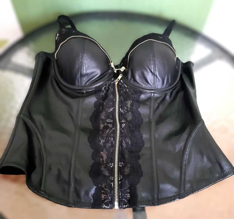 Bustieră din imitație de piele cu dantelă, 85B,Private Collection