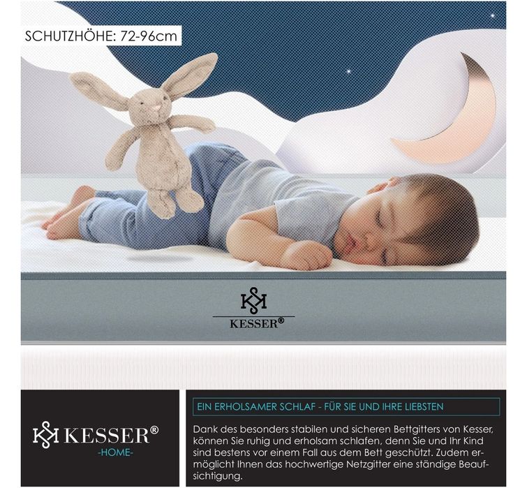 Защитна ограда за детско легло, размери 180 см x 44 см x 72-96 см