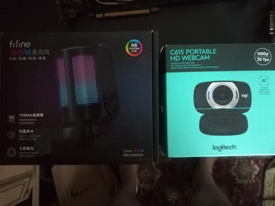 Микрофон Fifine новый+веб камера Logitech