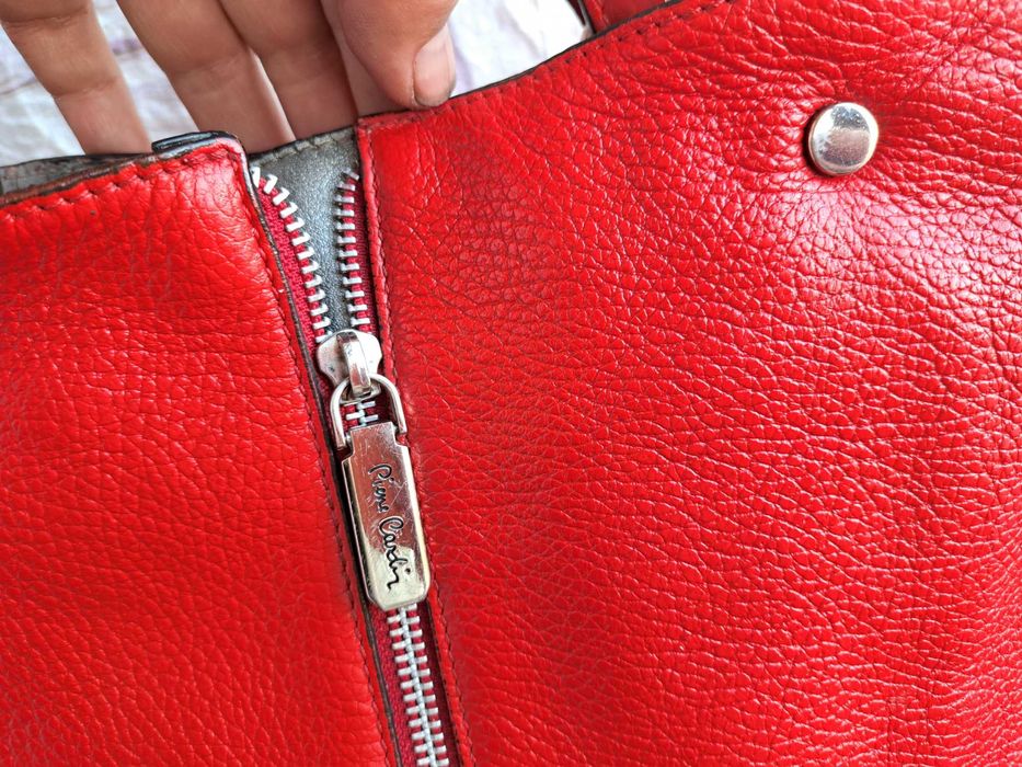 дамска чанта Pierre Cardin,голяма червена-естествена кожа