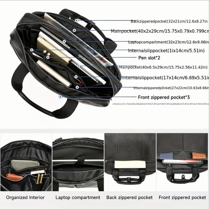 Мъжка луксозна офис чанта за лаптоп 15”/Бизнес куфарче от естест.кожа!