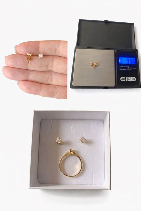 Inel M 49 si cercei, aur 14 k