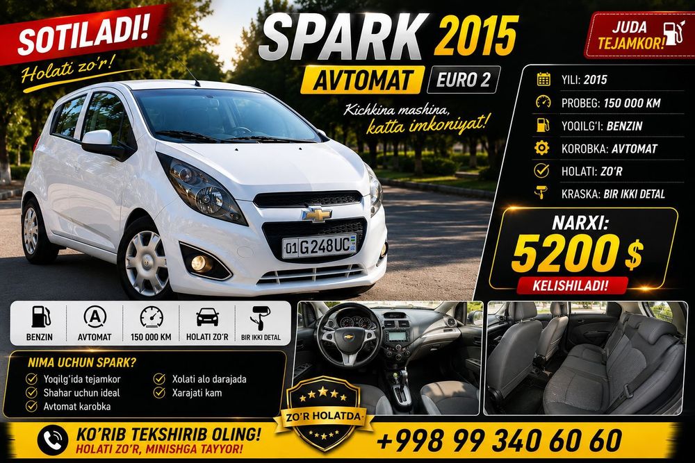 Chevrolet | Spark 2015| Euro2 sotiladi