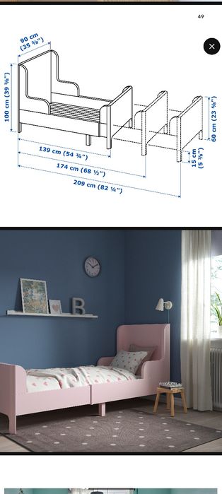 Pat extensibil copii IKEA BUSUNGE + Comoda roz IKEA