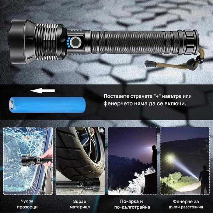 Р90 Мощен метален LED акумулаторен CREE LED прожектор фенер